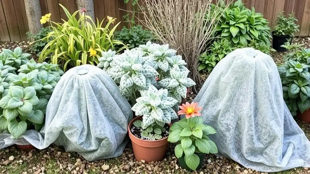 A picture of the frost covers for plants located in the garden