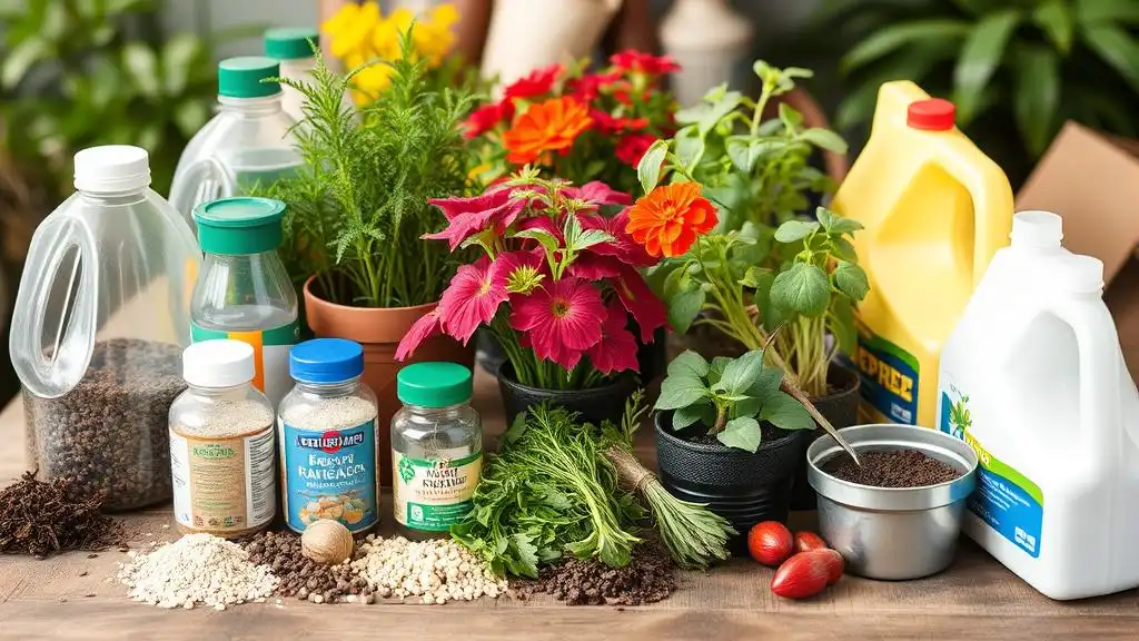 A picture of a table with various fertilizers to choose from.