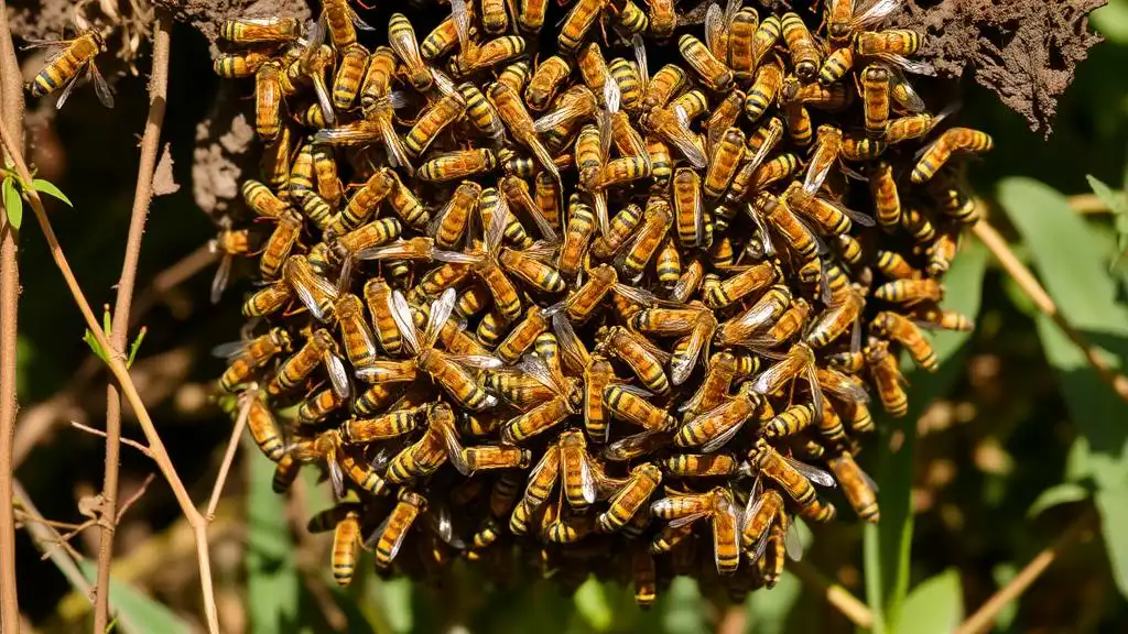 A picture of a wasp swarm in the wild