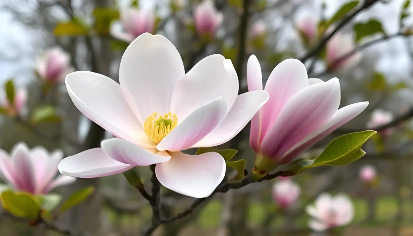 A picture of a blooming Saucer Magnolia