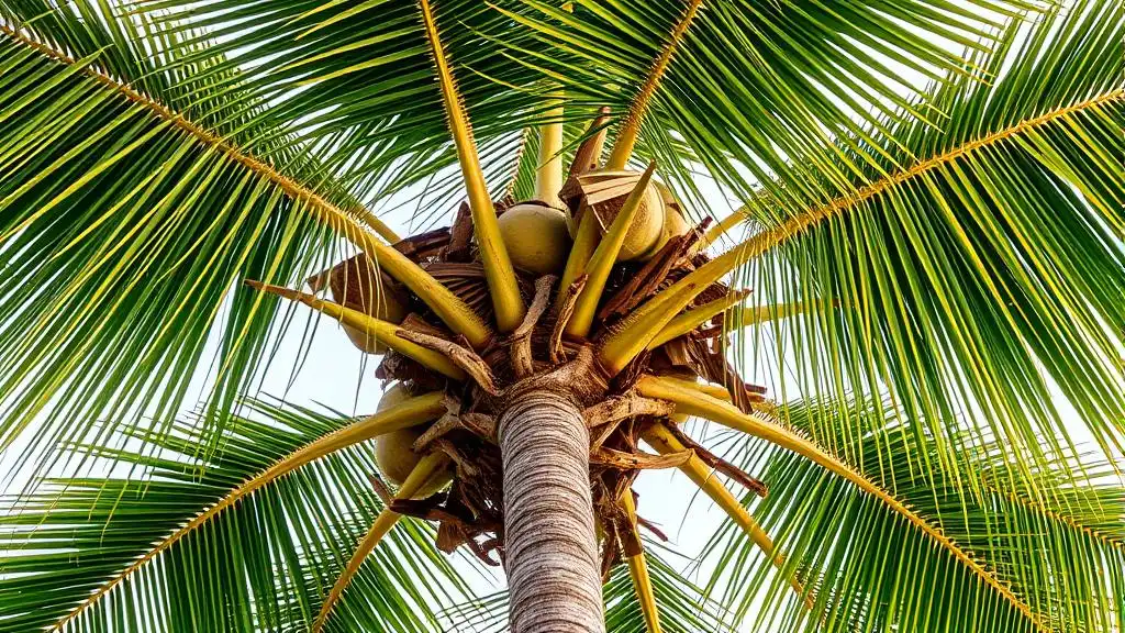 A close-up picture of a coconut palm tree