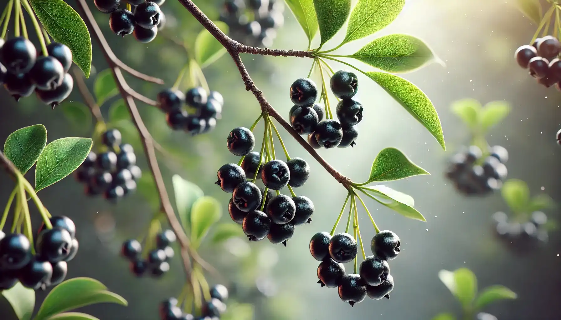 A close-up picture of small black berries produced by the Yoshino cherry trees