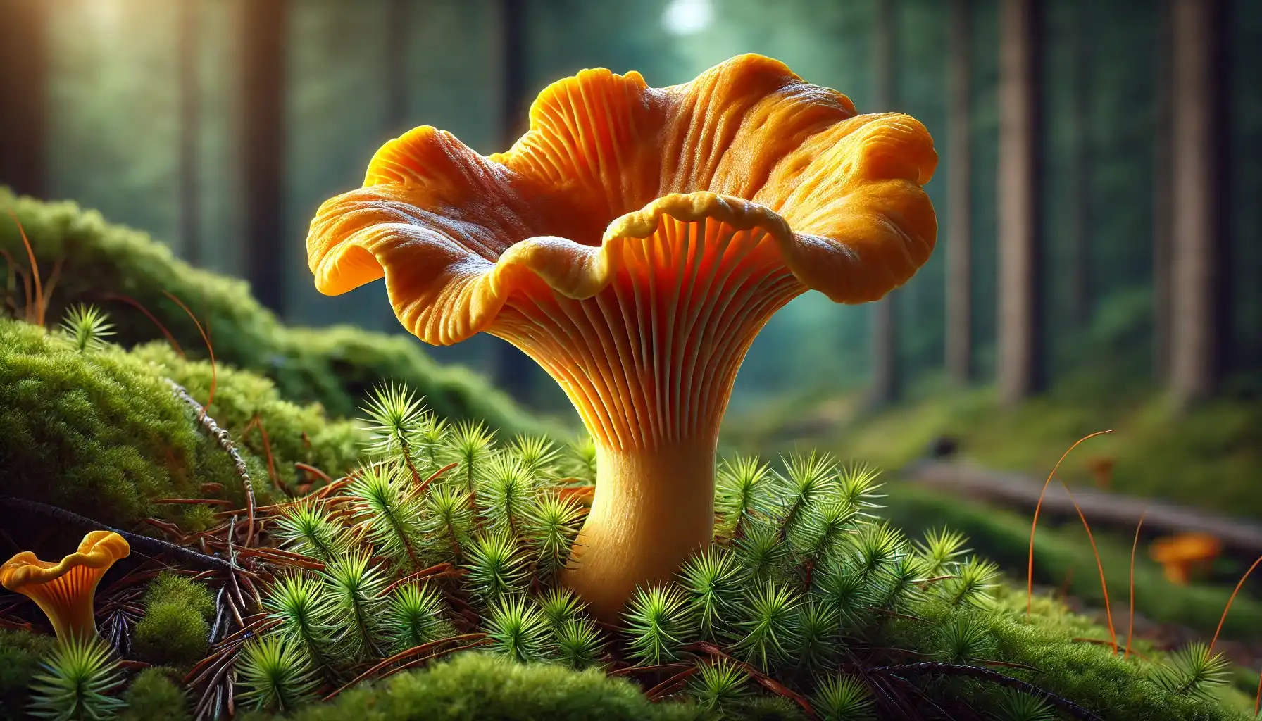 A picture of a chanterelle mushroom with false gills made visible