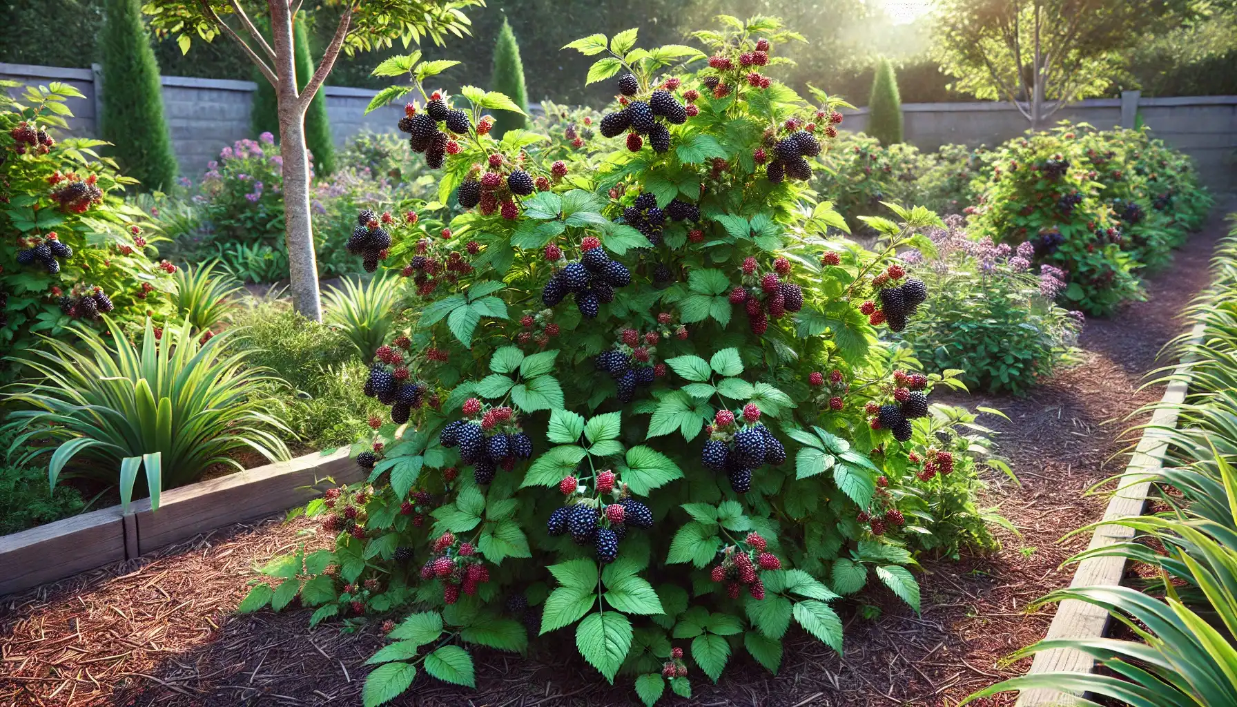 A picture of the blackberry shrubs in the garden