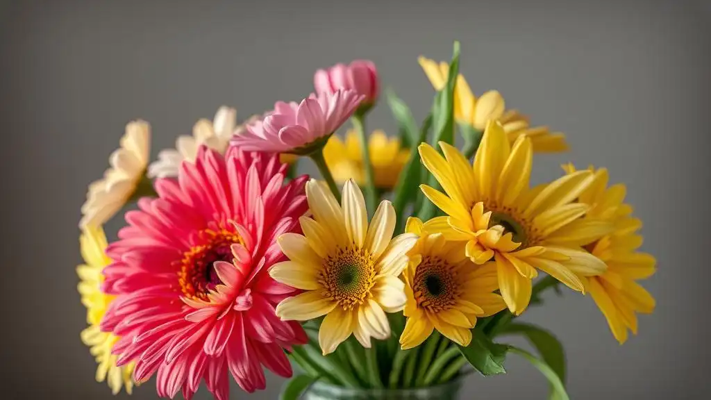 A picture of the cut flowers in the vase