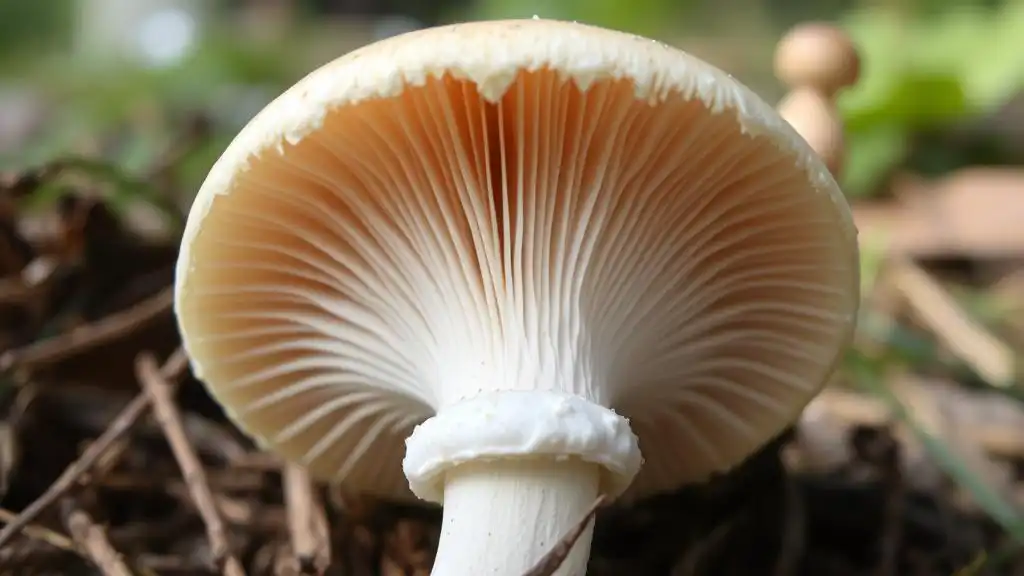 An illustrative picture of a mushroom with gills under the cap